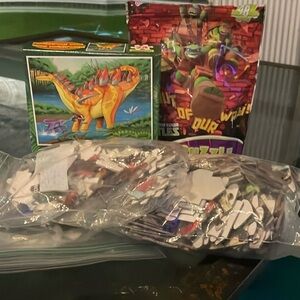 Lot of 5 Puzzles for young kids-Dinosaur is new, TMNT & Superheroes are others.